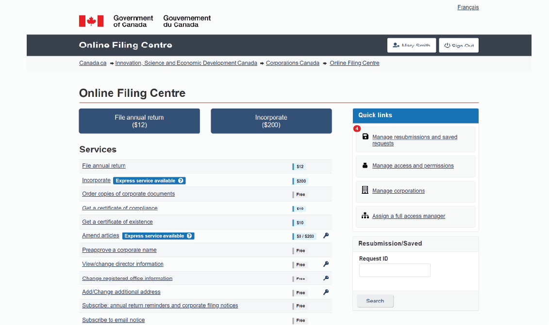 Quick Links homepage with the retained request entry area still visible.